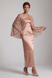Burgundy Mermaid Off the Shoulder Midi Mother Of the Bride Dress with Cape