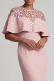 Burgundy Mermaid Round Neck Midi Mother Of the Bride Dress with Cape