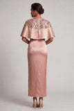 Burgundy Mermaid Round Neck Midi Mother Of the Bride Dress with Cape