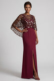 Burgundy V-Neck Mermaid Long Mother Of the Bride Dress with Slit