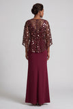 Burgundy V-Neck Mermaid Long Mother Of the Bride Dress with Slit