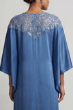 Blue Sheath Round Neck Midi Mother Of the Bride Dress with Sequins