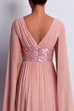 Sky Blue A-Line Chiffon V-Neck Midi Mother Of the Bride Dress with Cape Sleeves