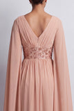Sky Blue A-Line Chiffon V-Neck Midi Mother Of the Bride Dress with Cape Sleeves