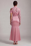 Blue Mermaid High Neck Ruched Midi Mother Of the Bride Dress with Slit