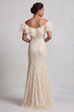 Off the Shoulder Light Blue Mermaid Ruffled Sequins Long Mother Of the Bride Dress with Slit