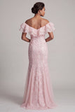 Off the Shoulder Light Blue Mermaid Ruffled Sequins Long Mother Of the Bride Dress with Slit