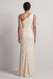 Dusty Blue One Shoulder Mermaid Sequins Long Mother Of the Bride Dress with Slit