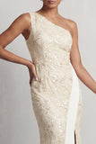 Dusty Blue One Shoulder Mermaid Sequins Long Mother Of the Bride Dress with Slit