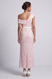 One Shoulder Dusty Blue Mermaid Sequins Midi Mother Of the Bride Dress with Slit