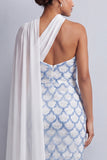 One Shoulder Light Blue Mermaid Sequins Midi Mother Of the Bride Dress with Side Cape