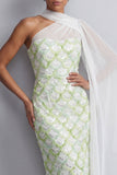 One Shoulder Light Blue Mermaid Sequins Midi Mother Of the Bride Dress with Side Cape