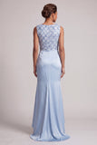 Sky Blue Mermaid Sequins Bateau Neck Long Mother Of the Bride Dress