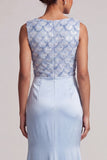 Sky Blue Mermaid Sequins Bateau Neck Long Mother Of the Bride Dress