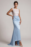 Sky Blue Mermaid Sequins Bateau Neck Long Mother Of the Bride Dress