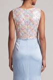 Sky Blue Mermaid Sequins Bateau Neck Long Mother Of the Bride Dress