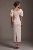 Light Green Mermaid Sequins Midi Mother Of the Bride Dress with Puff Sleeves