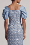 Light Green Mermaid Sequins Midi Mother Of the Bride Dress with Puff Sleeves