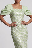 Light Green Mermaid Sequins Midi Mother Of the Bride Dress with Puff Sleeves