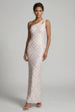 Blush Mermaid One Shoulder Sequins Long Mother Of the Bride Dress