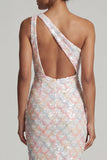 Blush Mermaid One Shoulder Sequins Long Mother Of the Bride Dress