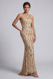 One Shoulder Pink Mermaid Sequins Cut Out Long Mother Of the Bride Dress