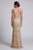 One Shoulder Pink Mermaid Sequins Cut Out Long Mother Of the Bride Dress
