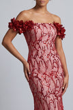 Pink Off the Shoulder Mermaid Sequins Midi Mother Of the Bride Dress with 3D Flowers
