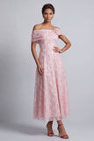 Red Off the Shoulder A-Line Sequins Midi Mother Of the Bride Dress