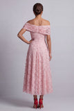 Red Off the Shoulder A-Line Sequins Midi Mother Of the Bride Dress