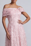 Red Off the Shoulder A-Line Sequins Midi Mother Of the Bride Dress