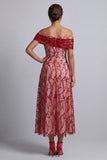 Red Off the Shoulder A-Line Sequins Midi Mother Of the Bride Dress