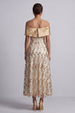 A-Line Red Off the Shoulder Midi Mother Of the Bride Dress with Sequins