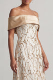 A-Line Red Off the Shoulder Midi Mother Of the Bride Dress with Sequins