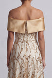 A-Line Red Off the Shoulder Midi Mother Of the Bride Dress with Sequins