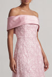 A-Line Red Off the Shoulder Midi Mother Of the Bride Dress with Sequins