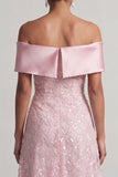 A-Line Red Off the Shoulder Midi Mother Of the Bride Dress with Sequins