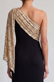 Black and Red One Shoulder Mermaid Midi Mother Of the Bride Dress with Sequins