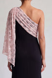 Black and Red One Shoulder Mermaid Midi Mother Of the Bride Dress with Sequins