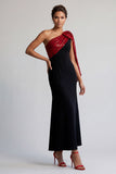 Black and Red One Shoulder Mermaid Midi Mother Of the Bride Dress with Sequins