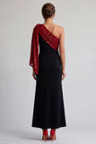 Black and Red One Shoulder Mermaid Midi Mother Of the Bride Dress with Sequins
