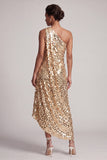 Sparkly Silver One Shoulder Mermaid Asymmetrical Midi Mother Of the Bride Dress with Sequins