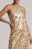 Sparkly Silver One Shoulder Mermaid Asymmetrical Midi Mother Of the Bride Dress with Sequins