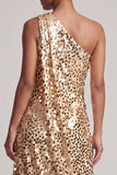Sparkly Silver One Shoulder Mermaid Asymmetrical Midi Mother Of the Bride Dress with Sequins