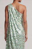 Sparkly Silver One Shoulder Mermaid Asymmetrical Midi Mother Of the Bride Dress with Sequins