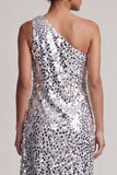 Sparkly Silver One Shoulder Mermaid Asymmetrical Midi Mother Of the Bride Dress with Sequins