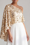 One Shoulder Champagne A-Line Midi Mother Of the Bride Dress with Sequins