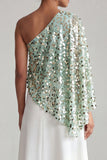 One Shoulder Champagne A-Line Midi Mother Of the Bride Dress with Sequins
