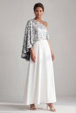 One Shoulder Champagne A-Line Midi Mother Of the Bride Dress with Sequins
