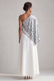 One Shoulder Champagne A-Line Midi Mother Of the Bride Dress with Sequins